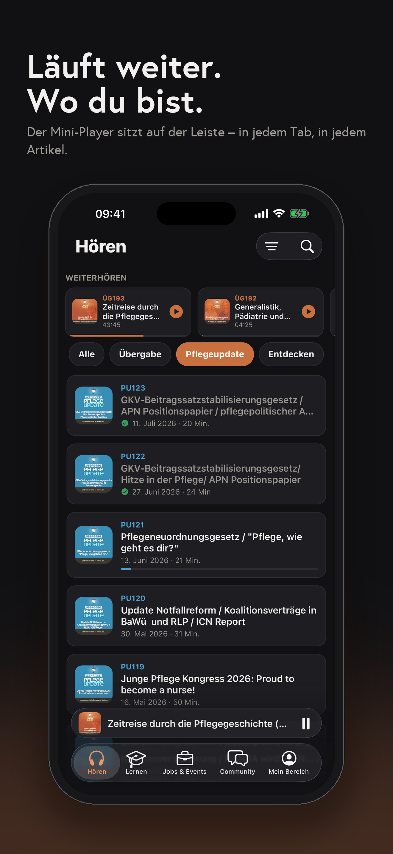 Der Mini-Player sitzt auf der Leiste