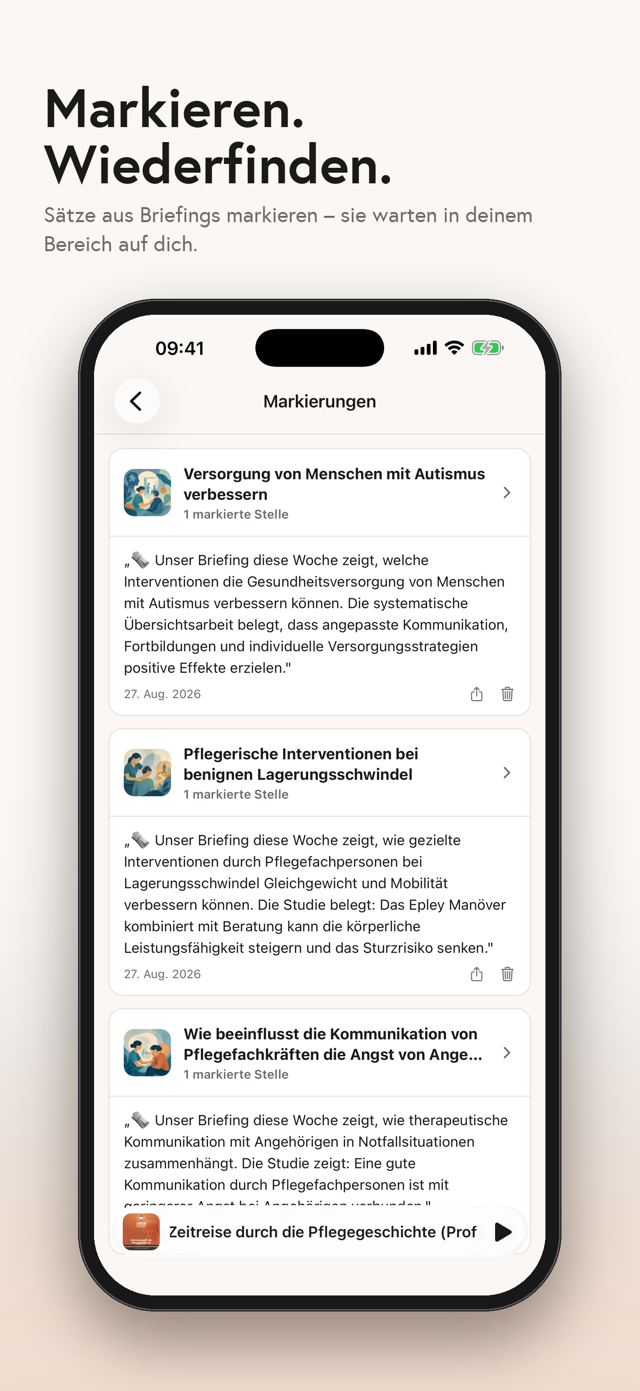Markierte Sätze aus Briefings